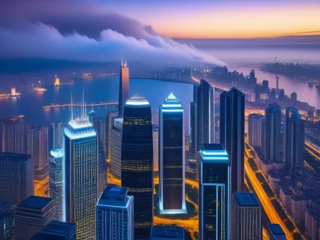 Inversión inmobiliaria global: vibrante ciudad nocturna Vibrante ciudad nocturna, reflejo de la sofisticación y poder financiero del mercado inmobiliario internacional