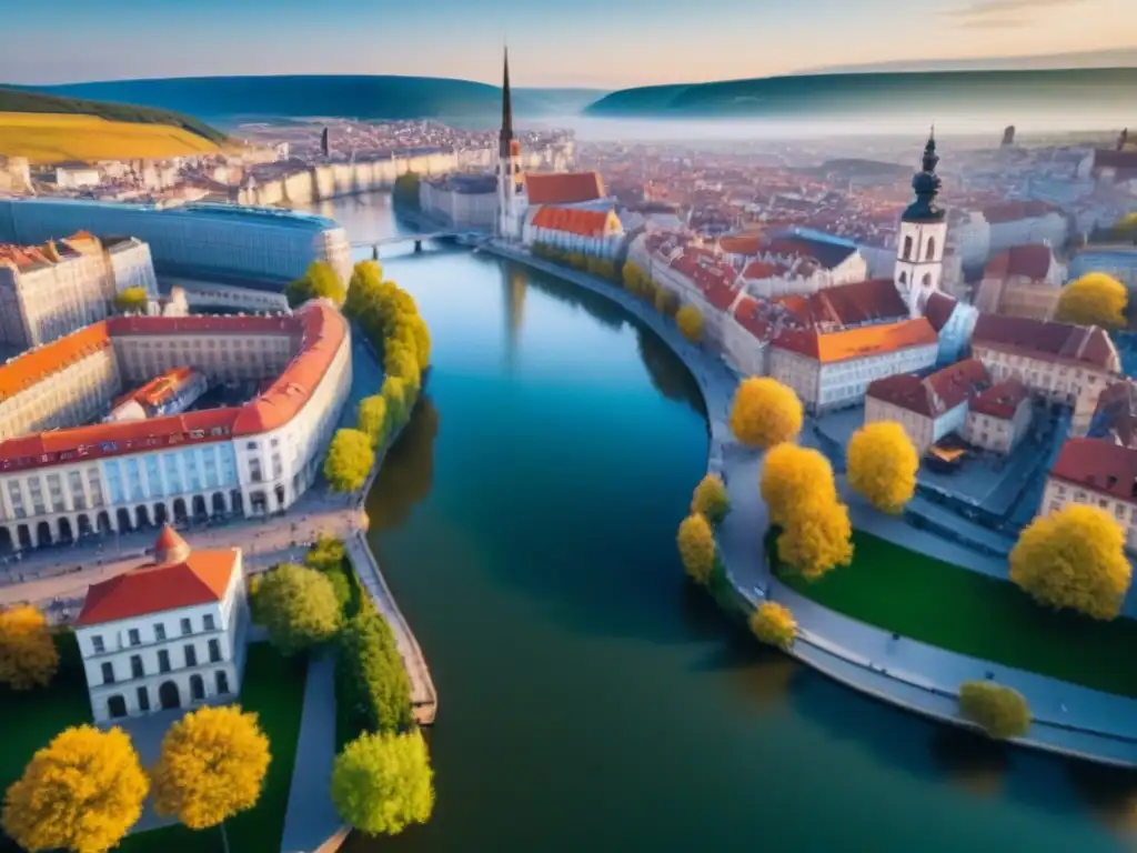 Cityscape vibrante en Europa del Este: historia y modernidad 'Vibrante ciudad de Europa del Este con oportunidades inmobiliarias, mezcla de arquitectura histórica y modernos rascacielos