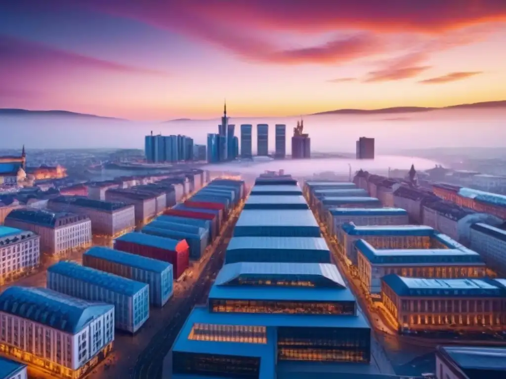 Cityscape dinámico en Europa del Este: oportunidad comercial al atardecer Vibrante ciudad en Europa del Este con oportunidades de invertir propiedades comerciales