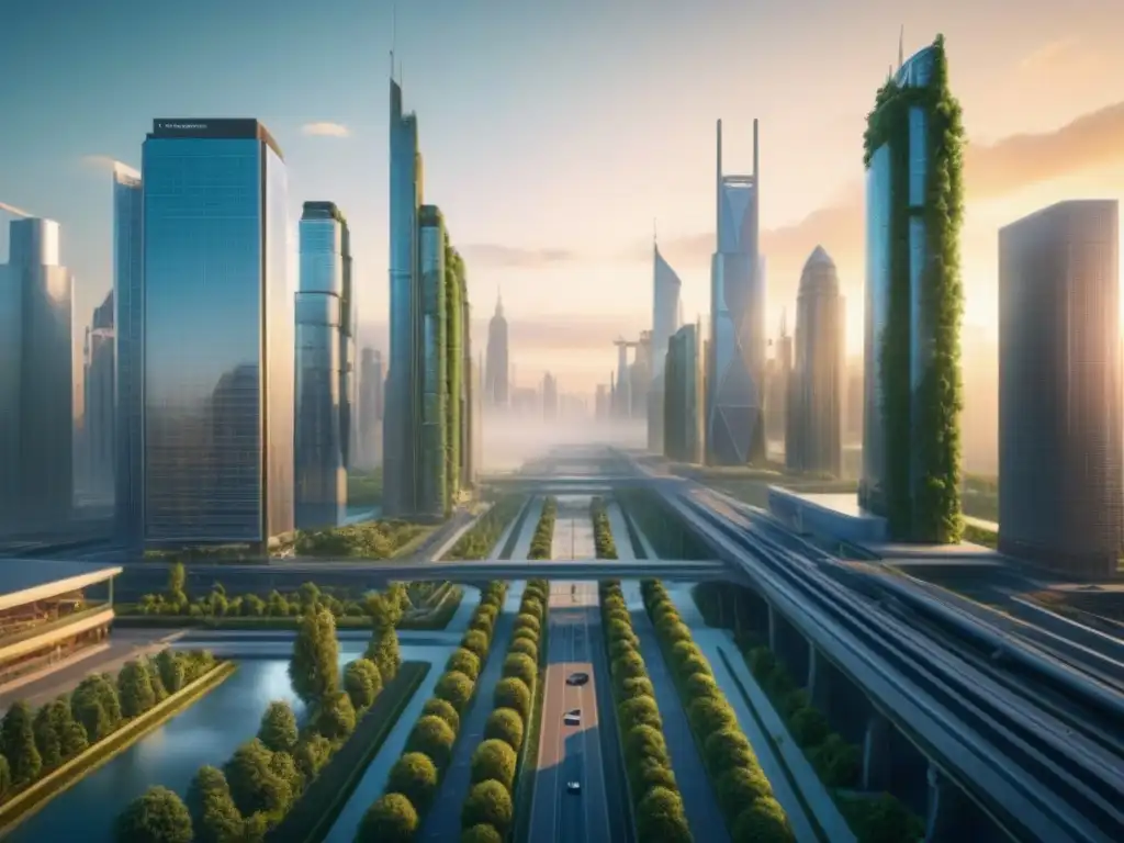Metrópolis Futurista: Arquitectura Innovadora en Ciudad Postindustrial Vibrante ciudad postindustrial con arquitectura innovadora y naturaleza integrada