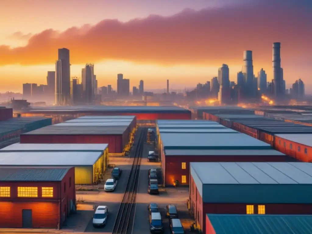 Metrópolis postindustrial al atardecer: Tradición y modernidad en inversión inmobiliaria Vibrante ciudad postindustrial al atardecer, fusionando tradición y modernidad en tendencias inversión inmobiliaria ciudades postindustriales