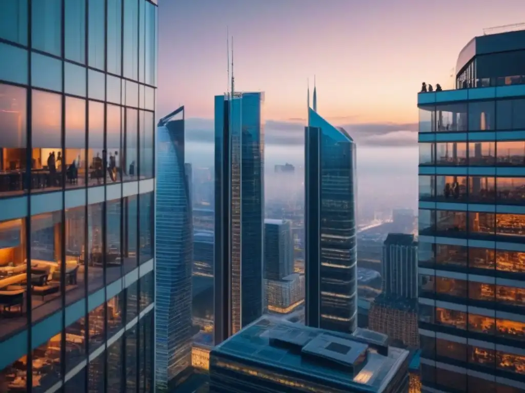 Vibrante metrópolis: mercado inmobiliario en auge Vibrante ciudad con profesionales discutiendo, reflejando opciones de salida mercado inmobiliario