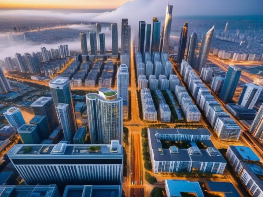 Inversiones inmobiliarias internacionales: vibrante ciudad moderna Vibrante ciudad con rascacielos y ambiente urbano diverso
