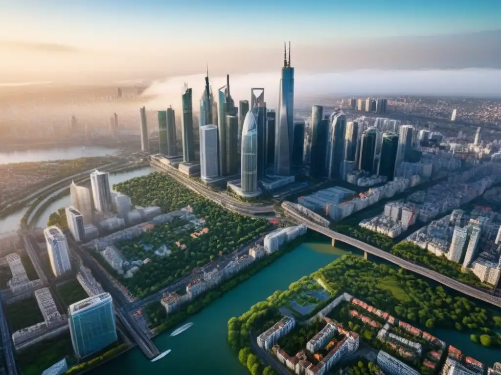 Vibrante ciudad cosmopolita: inversión inmobiliaria internacional Vibrante ciudad con rascacielos, arquitectura moderna y calles, ideal para inversión en bienes raíces internacionales