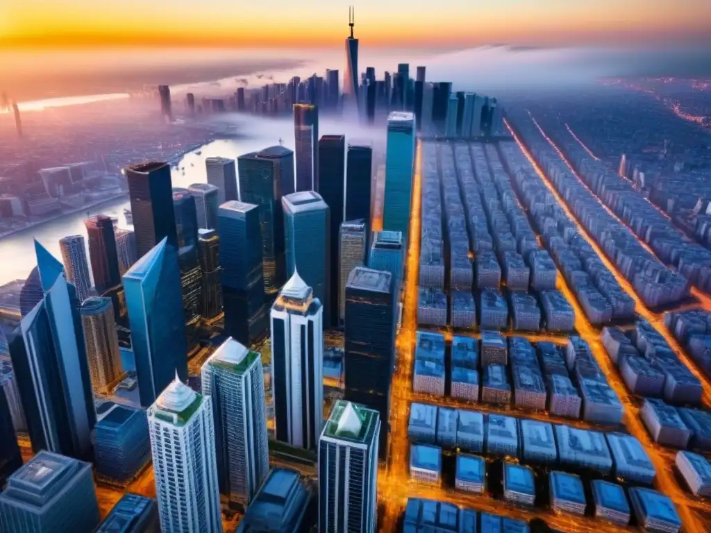 Metrópolis vibrante: modernos rascacielos en un hub financiero global Vibrante ciudad con rascacielos y arquitectura moderna refleja el ajetreo del mercado inmobiliario global