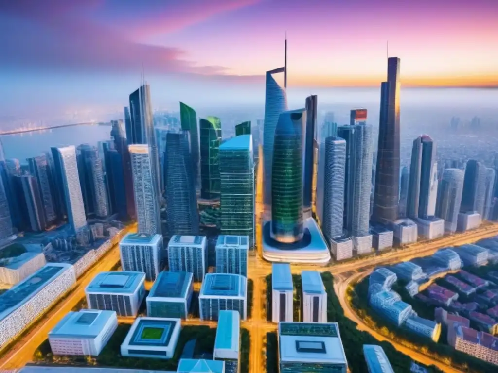 Metrópolis vibrante: auge inmobiliario en centro urbano Vibrante ciudad con rascacielos y arquitectura moderna, ideal para invertir inmobiliario en los mejores países