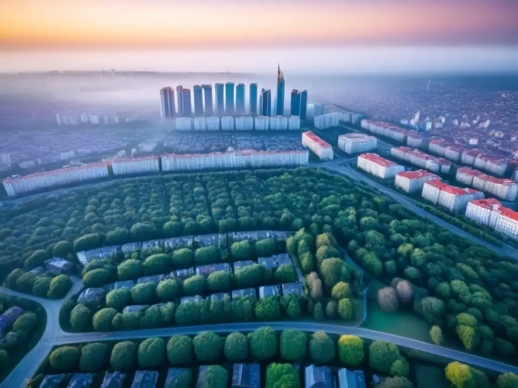 Cityscape moderno en Europa del Este: oportunidades de inversión Vibrante ciudad en Europa del Este con rascacielos y calles bulliciosas, ideal para inversionistas inmobiliarios