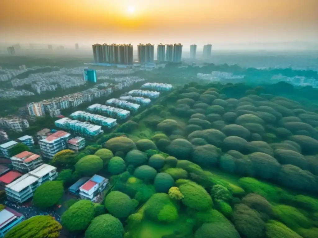 Vibrante Bangalore: ciudad en desarrollo con rascacielos y parques verdes Vibrante ciudad de Bangalore con rascacielos, calles bulliciosas y parques verdes
