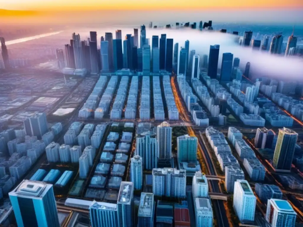 Horizonte urbano: metrópolis moderna en crecimiento Vibrante ciudad con rascacielos en construcción, reflejando estrategias de venta parcial inmobiliaria