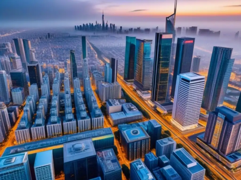 Cityscape de rascacielos: energía global en propiedades comerciales Vibrante ciudad de rascacielos, reflejando la energía de Due Diligence Propiedades Comerciales Internacionales