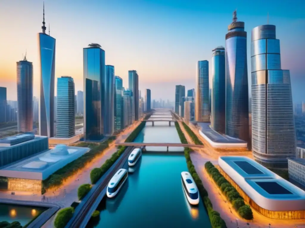 Contraste urbano: futuro y tradición en ciudad vibrante Vibrante ciudad con rascacielos futuristas y edificios tradicionales, reflejando la dualidad entre modernidad y historia