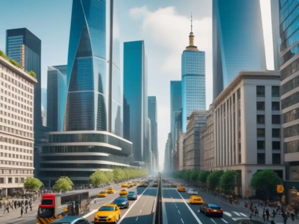 Metrópolis vibrante: mercado inmobiliario secundario Vibrante ciudad con rascacielos y mercados secundarios de inversión inmobiliaria