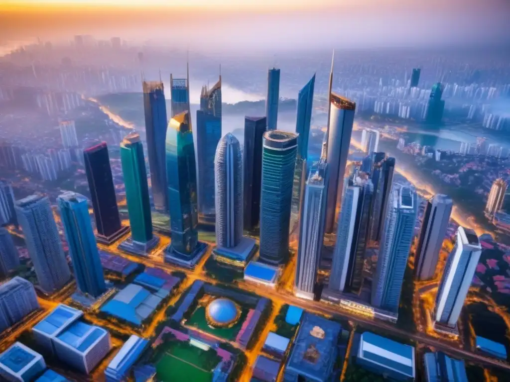 Esplendor urbano: ciudad emergente en pleno auge Vibrante ciudad con rascacielos modernos y arquitectura tradicional, reflejando la inversión inmobiliaria en mercados emergentes
