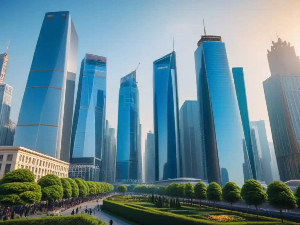 Metrópolis diversa: rascacielos modernos y bulliciosas calles Vibrante ciudad con rascacielos modernos y bulliciosas calles, reflejo de inversión inmobiliaria global contra inflación