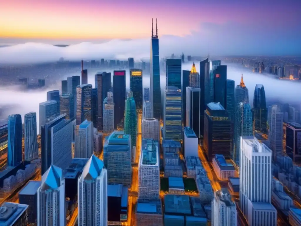 Metrópolis moderna: vibrante y sofisticada Vibrante ciudad con rascacielos modernos, reflejo del mercado internacional de inversiones inmobiliarias
