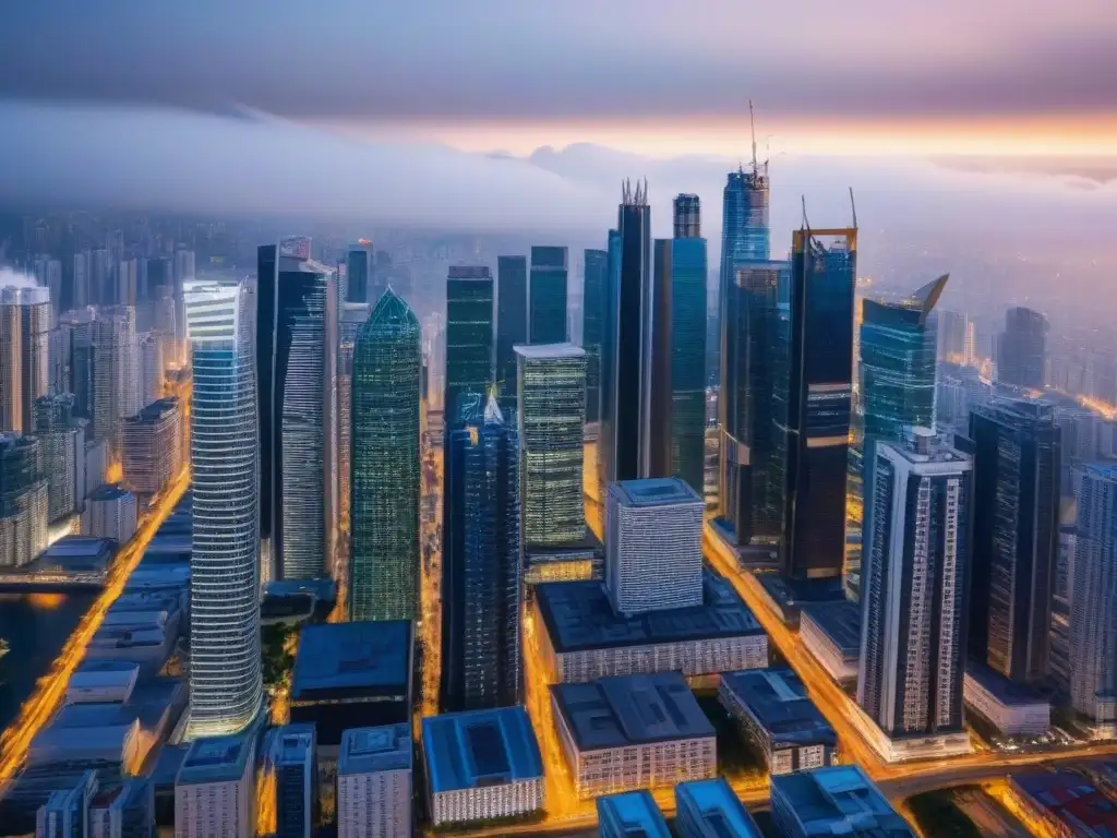 Metrópolis moderna: real estate y regulaciones fiscales Vibrante ciudad con rascacielos modernos y regulaciones fiscales en el mercado inmobiliario global