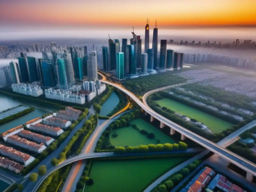 Metrópolis en evolución: impacto político en el mercado inmobiliario Vibrante ciudad con rascacielos, reflejo del impacto eventos políticos en el mercado inmobiliario