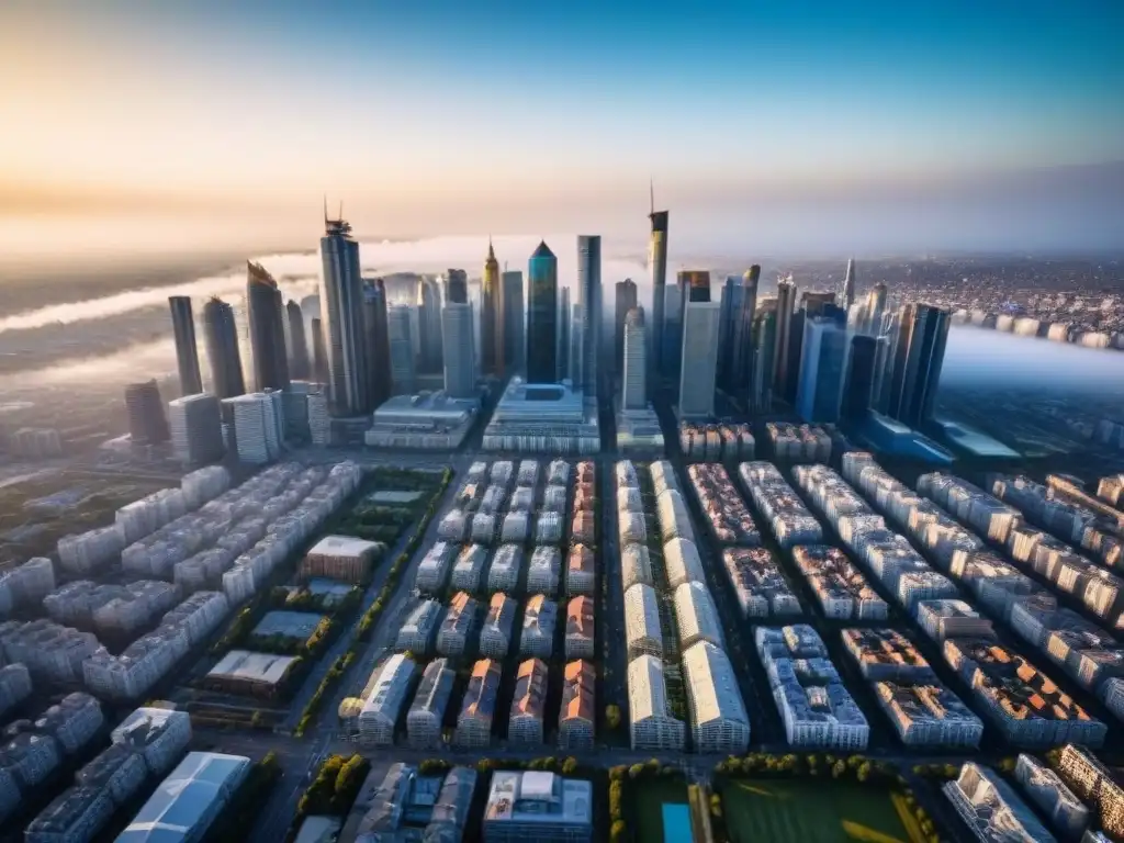 Skyline urbano: arquitectura dinámica de alta densidad Vibrante ciudad con rascacielos variados