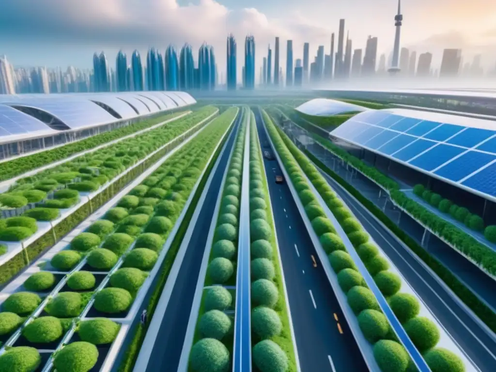 Metrópolis ecoamigable: innovación y armonía urbana en 8k Vibrante ciudad futurista ecológica con rascacielos verdes y vehículos eléctricos