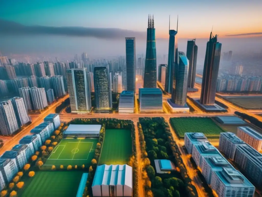 Metrópolis vibrante: Oportunidades inmobiliarias en ciudad internacional Vibrante ciudad con rascacielos y vida urbana, reflejo de desarrollos inmobiliarios internacionales en áreas metropolitanas