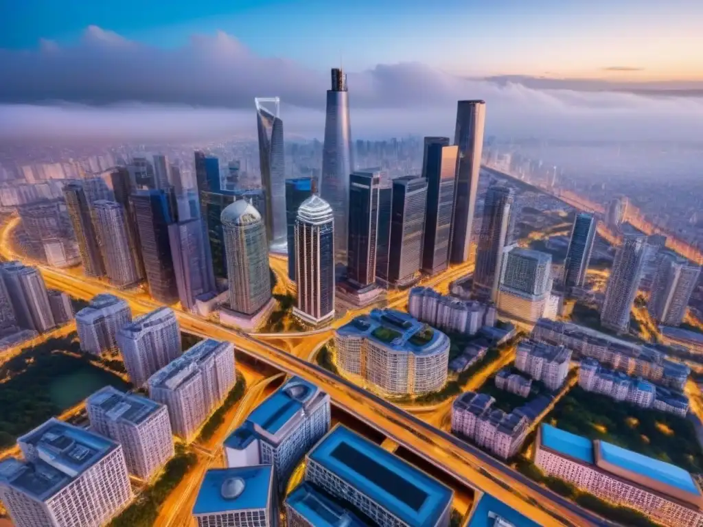 Vibrante ciudad nocturna: inversión inmobiliaria global Vibrante ciudad al anochecer, reflejo del mercado inmobiliario internacional para inversionistas globales