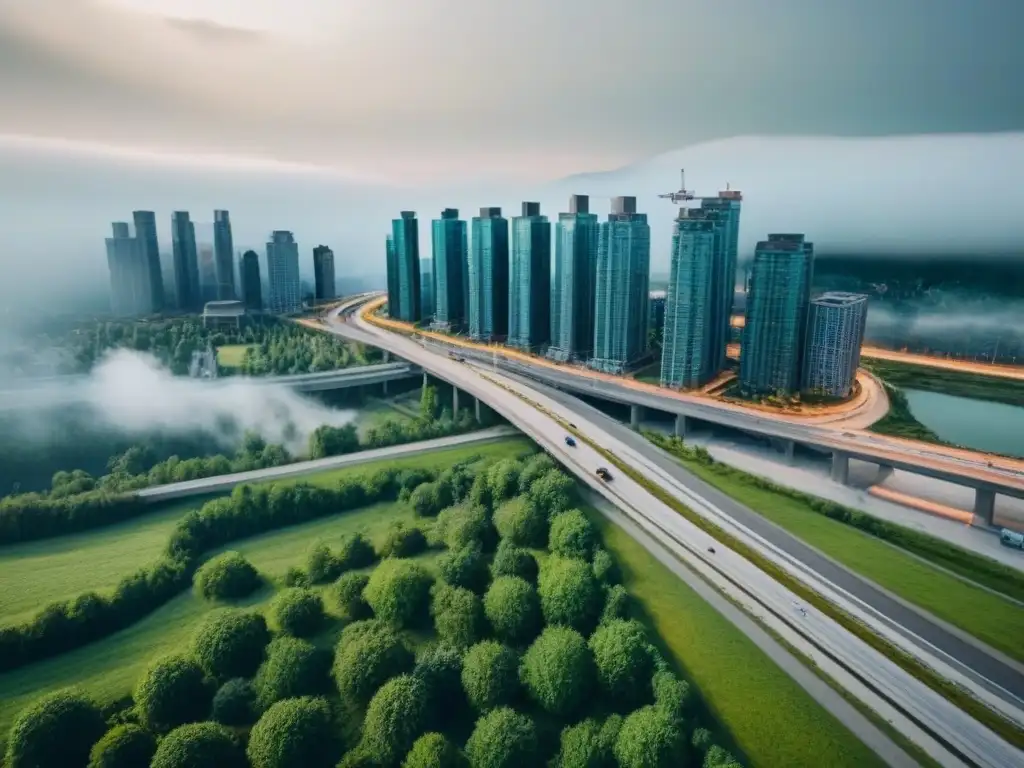 Expansión urbana: ciudad secundaria en Canadá Vibrante ciudad secundaria en Canadá con rascacielos modernos rodeados de naturaleza, reflejando inversiones inmobiliarias en Canadá