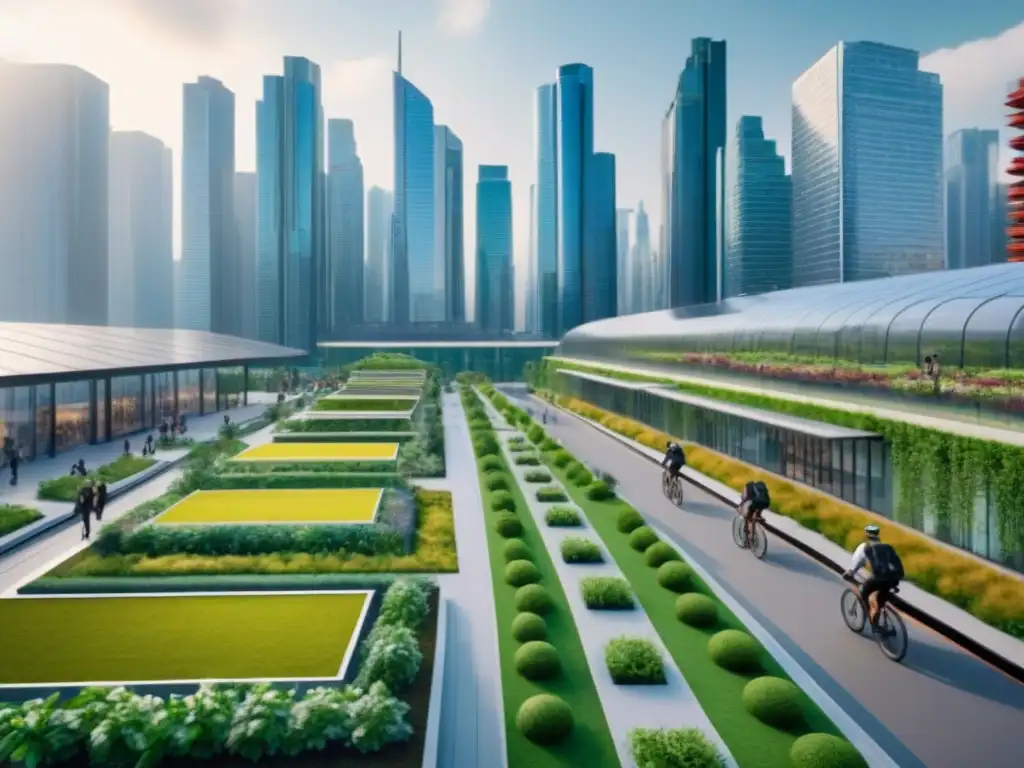 Skyline sostenible: arquitectura eco en ciudad verde Vibrante ciudad sostenible: arquitectura moderna y naturaleza se fusionan en un mercado inmobiliario ecoconsciente