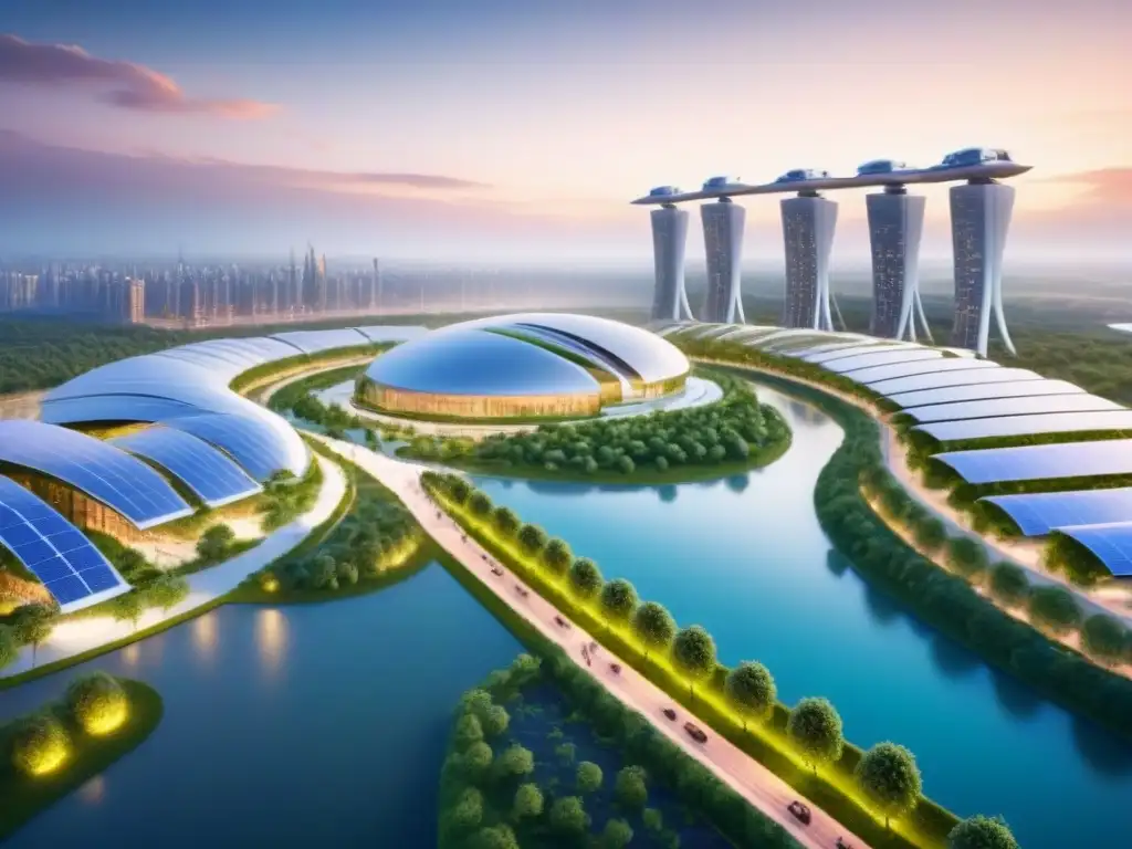 Metrópolis sostenible del futuro: innovación verde y armonía urbana Vibrante ciudad sostenible con arquitectura verde y paisajes naturales
