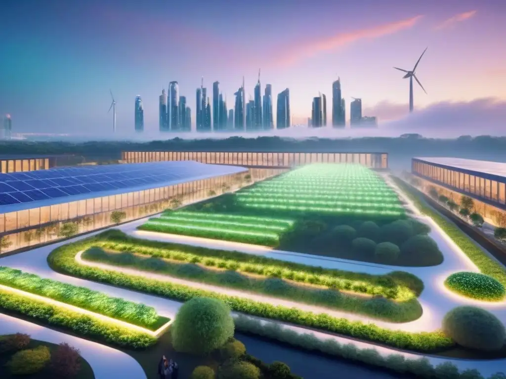 Metrópolis sostenible del futuro: diseño innovador y naturaleza Vibrante ciudad sostenible con edificios verdes innovadores y energía renovable