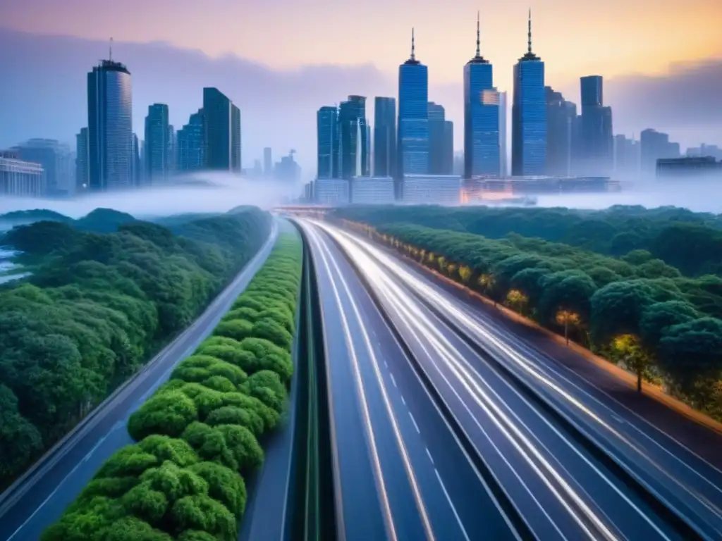 Metrópolis sostenible: modernidad y naturaleza en armonía Vibrante ciudad sostenible con normativas ambientales desarrollo urbano global