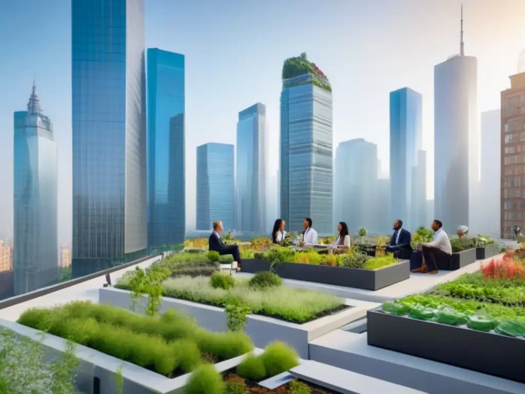 Metrópolis sostenible: diversidad y colaboración en desarrollo urbano Vibrante ciudad sostenible con rascacielos verdes y diversidad, simbolizando el urbanismo sostenible mercado inmobiliario