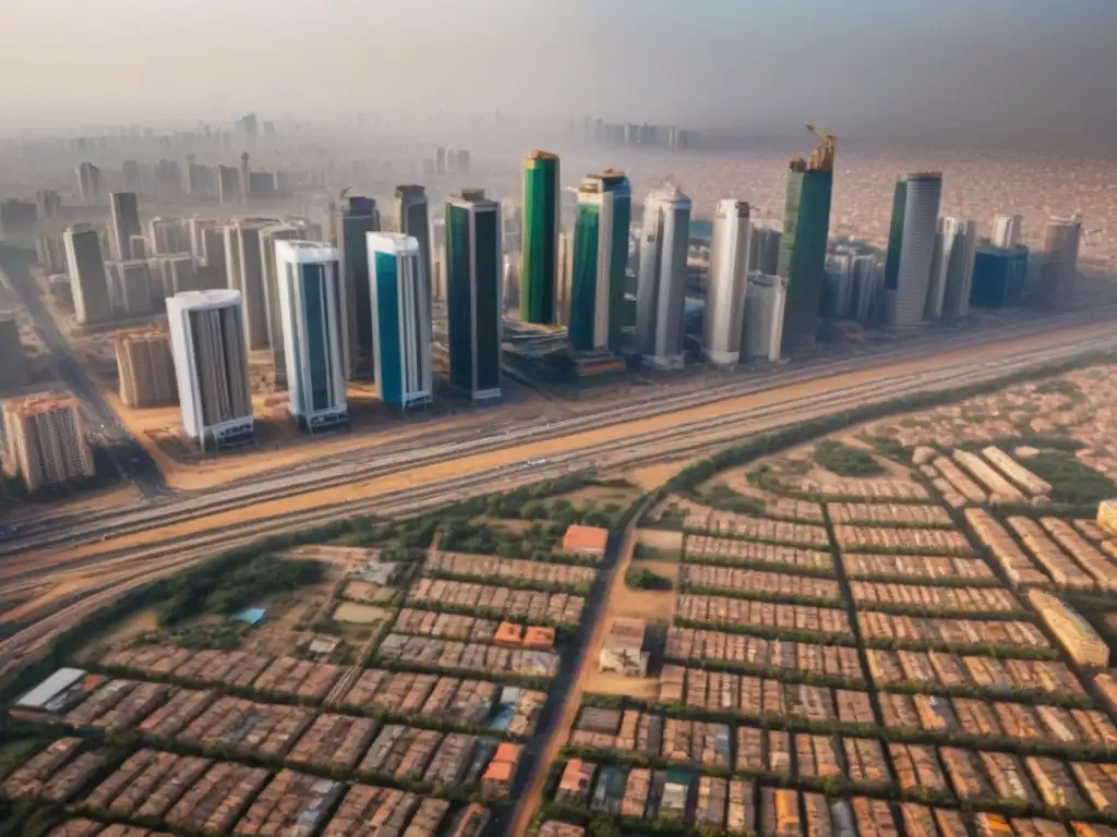 Vibrante ciudad en África Subsahariana con arquitectura tradicional y rascacielos modernos, reflejando la inversión inmobiliaria en la región