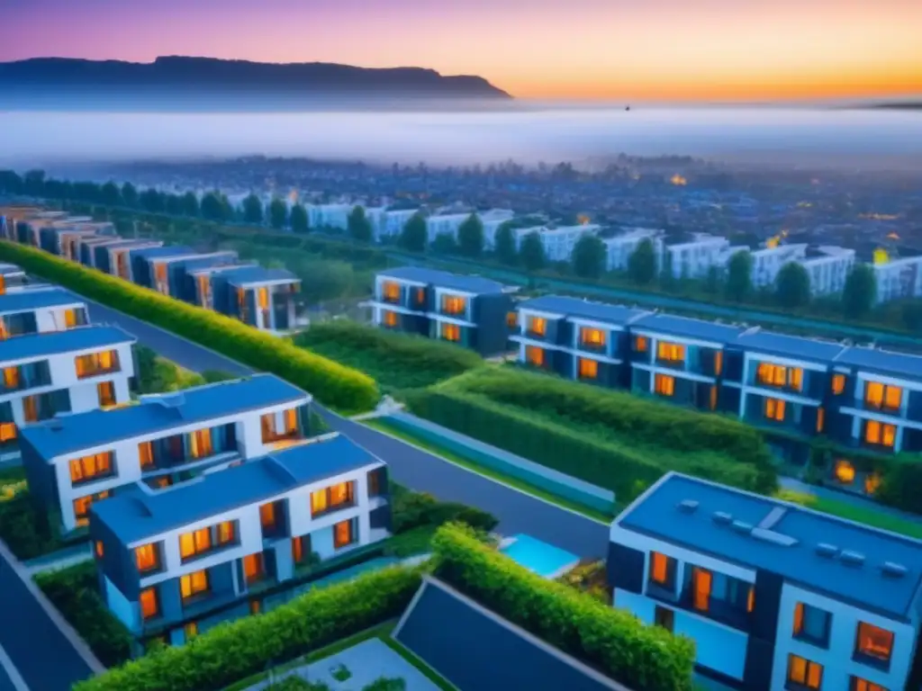Viviendas asequibles integradas en la ciudad: modernidad y accesibilidad Vibrante ciudad con viviendas asequibles integradas, reflejando accesibilidad y sostenibilidad