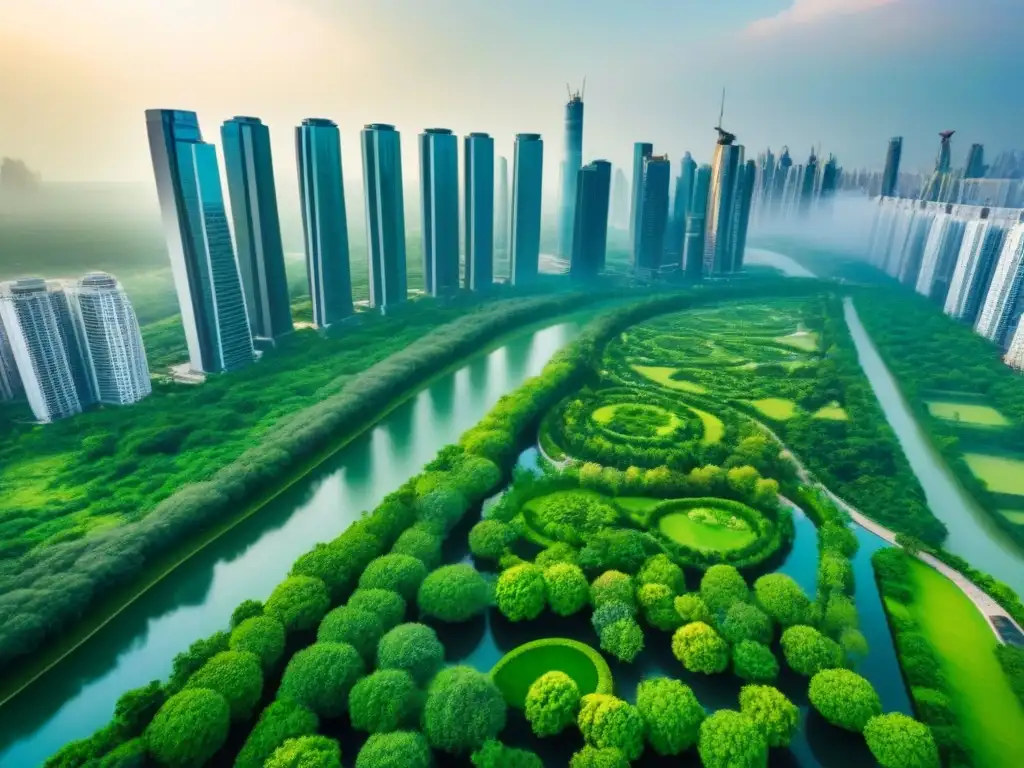 Armonía urbana: Parques verdes en la jungla de concreto Vibrante ciudad con zonas verdes integradas entre rascacielos, beneficios zonas verdes valor inmobiliario