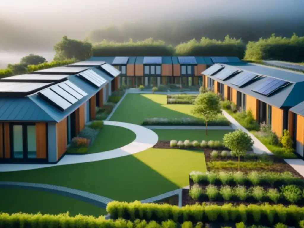 Comunidad ecoamigable: cohousing sostenible y vibrante Vibrante cohousing sostenible con residentes activos y espacios verdes