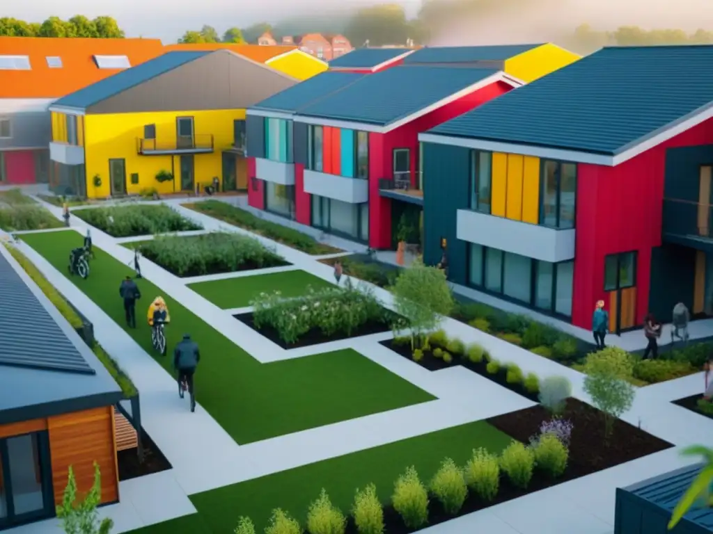 Cohousing comunitario: diseño vibrante y sostenible Vibrante cohousing tendencia inmobiliaria colaborativa con diversidad y sostenibilidad en arquitectura moderna