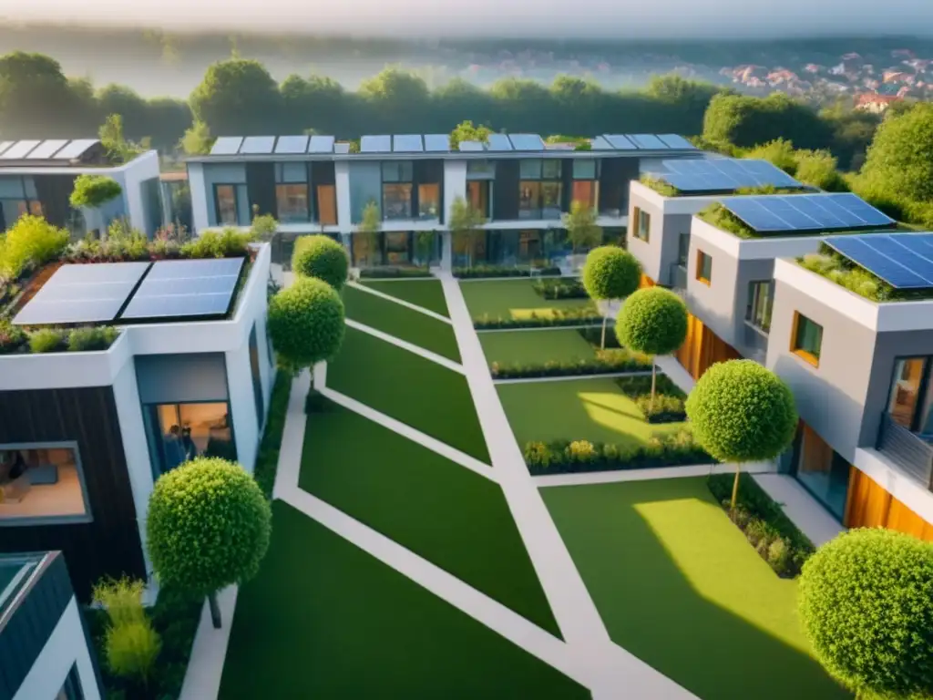 Comunidad sostenible en entorno urbano: convivencia y armonía Un vibrante cohousing urbano con edificios sostenibles y residentes interactuando en espacios comunes