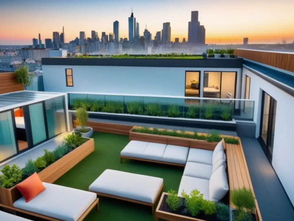Coliving de vanguardia: comunidad, diseño y vida urbana Vibrante coliving: espacios modernos, jardines en azotea, residentes socializando, trabajando y relajándose