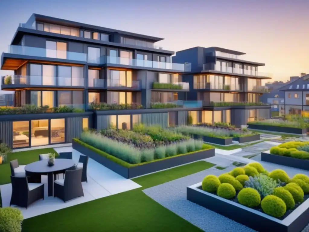 Complejo residencial moderno con generaciones diversas disfrutando de sus espacios verdes Vibrante complejo residencial con diversas generaciones disfrutando