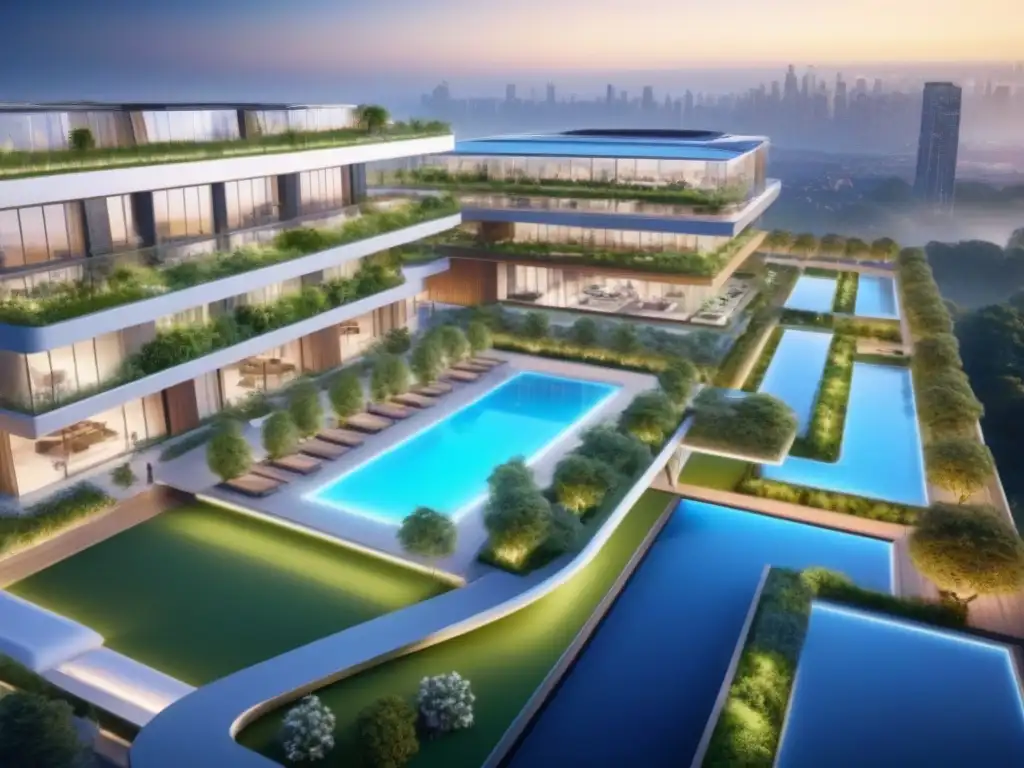 Desarrollo inmobiliario integrado futurista: arquitectura moderna, tecnología smart y comunidad activa Vibrante comunidad disfruta de modernos desarrollos inmobiliarios integrados