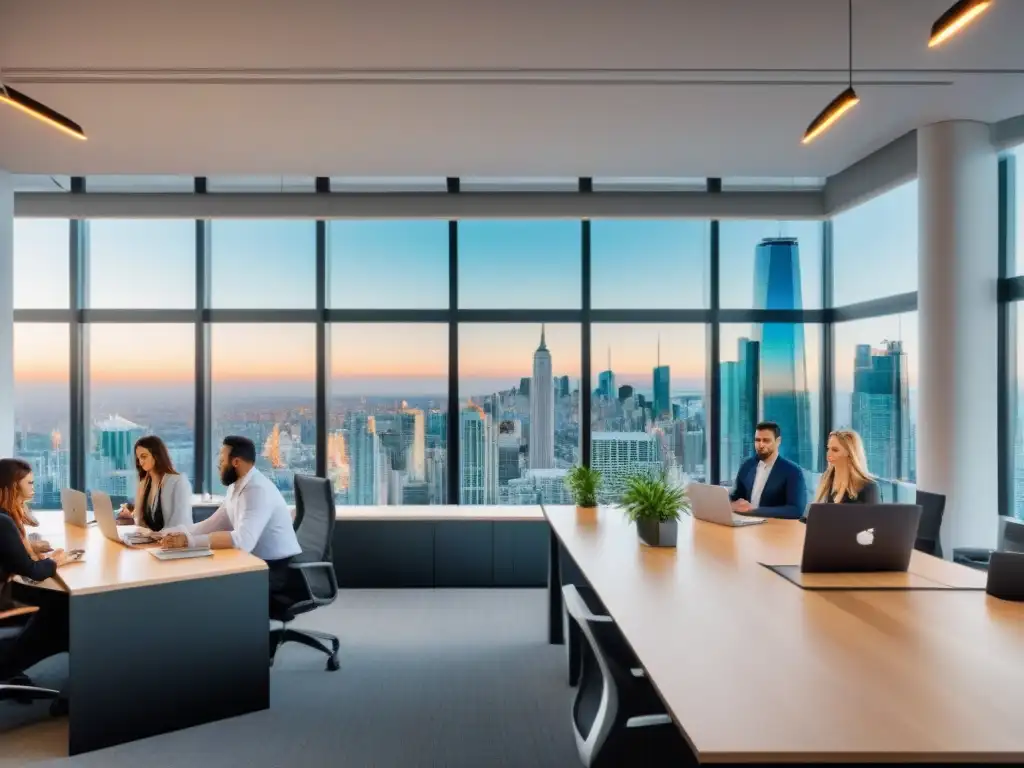 Coworking moderno en ciudad vibrante Un vibrante coworking destaca en la ciudad