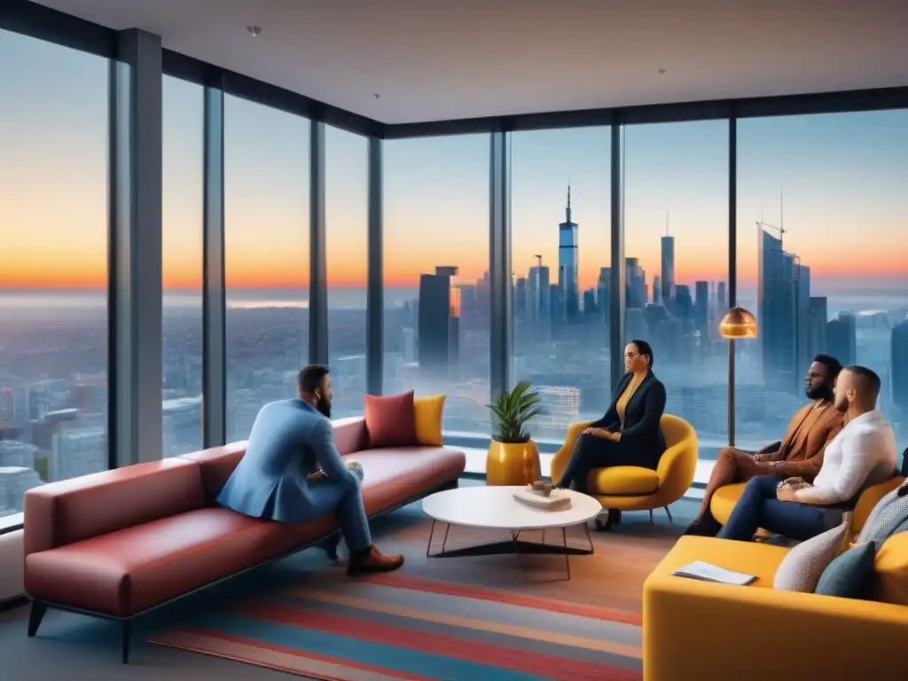 Profesionales diversos colaborando en un coworking global innovador Un vibrante coworking internacional fomenta la creatividad y la innovación entre profesionales de diversas culturas