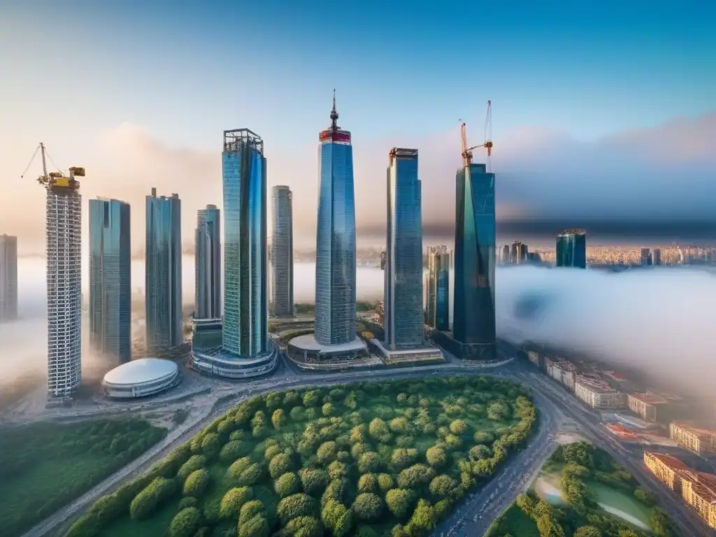 Espectacular ciudad emergente: crecimiento y potencial inmobiliario El vibrante crecimiento de las inversiones inmobiliarias en economías emergentes, con modernos rascacielos y tradicionales arquitecturas