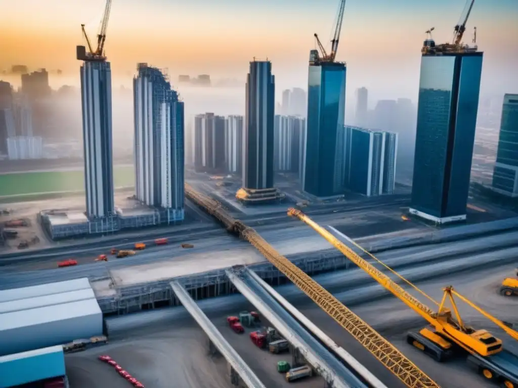 Desarrollo urbano en América Latina: crecimiento acelerado Vibrante crecimiento mercado inmobiliario América Latina: obreros, grúas y rascacielos en construcción