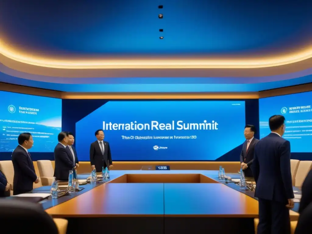 Cumbre internacional: Inversiones inmobiliarias en la Ruta de la Seda Vibrante cumbre de comercio internacional en moderno salón de conferencias en la Franja y la Ruta