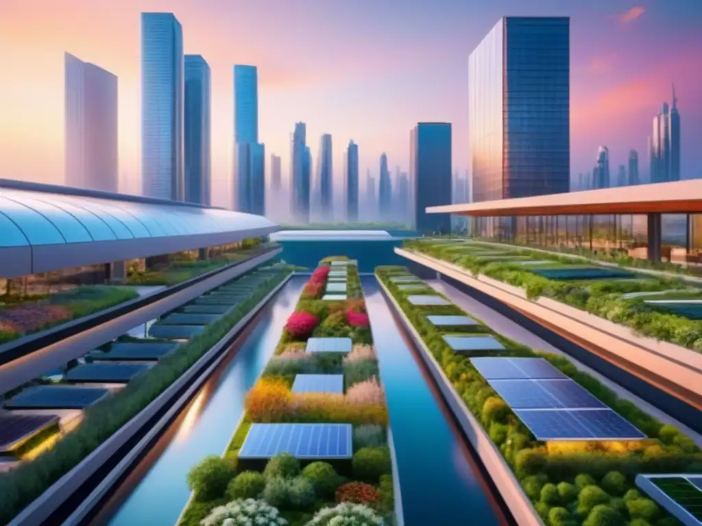 Eco-ciudad futurista: armonía entre naturaleza y modernidad Vibrante ciudad ecológica con desarrollo propiedades sostenibles incentivos