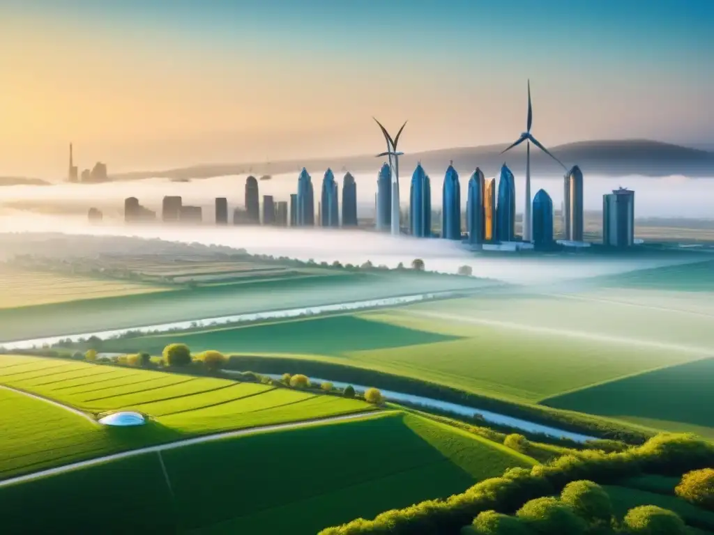 Metrópolis sostenible: armonía entre naturaleza y tecnología Vibrante diseño sostenible en comunidades resilientes con arquitectura moderna y espacios verdes en una ciudad futurista