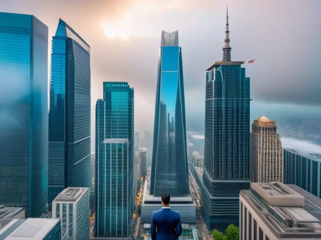 Vibrante distrito financiero en una ciudad cosmopolita, reflejando oportunidades de inversión en los mejores países tasas interés 2023