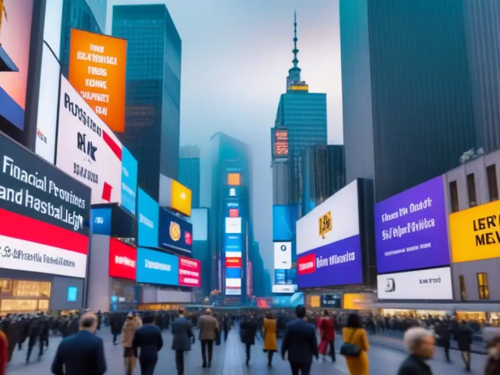 Bullicioso distrito financiero en 8k: epicentro económico global Vibrante distrito financiero en ciudad global con rascacielos modernos y profesionales en las calles