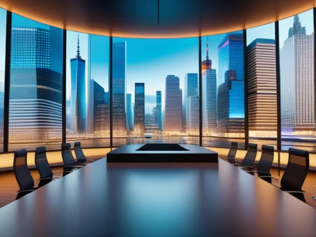 Distrito financiero global: impacto de las fluctuaciones monetarias en decisiones estratégicas Vibrante distrito financiero global con fluctuaciones cambiarias mercado inmobiliario